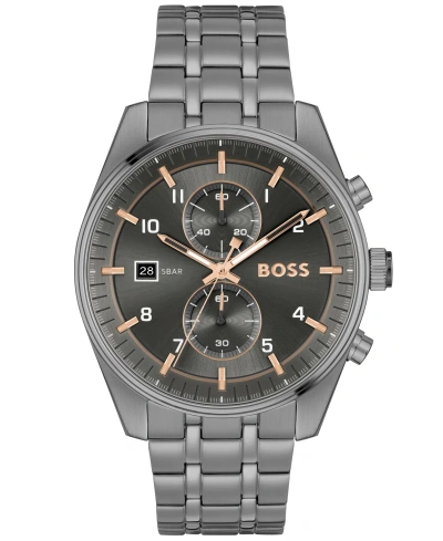 Hugo Boss Men's Skytraveller Quartz Fashion Chrono Ionic Plated Gray Steel Watch 44mm In Assorted-pre-pack