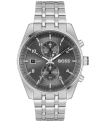 Hugo Boss Men's Skytraveller Quartz Fashion Chrono Silver-tone Stainless Steel Watch 44mm In Stainless Steel