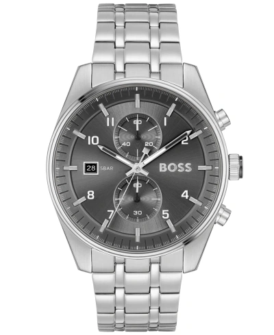 Hugo Boss Men's Skytraveller Quartz Fashion Chrono Silver-tone Stainless Steel Watch 44mm