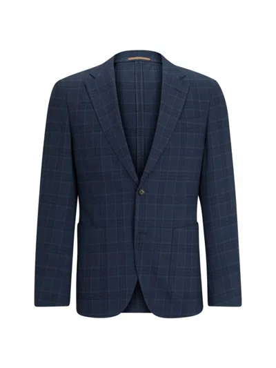 Hugo Boss Slim-fit Jacket In A Checked Wool Blend In Light Blue