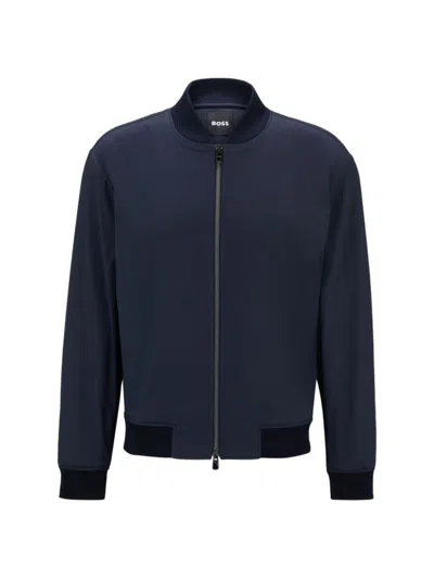 Hugo Boss Slim-fit Jacket In A Linen Blend In Dark Blue