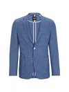 Hugo Boss Slim-fit Jacket In A Micro-patterned Linen Blend In Blue