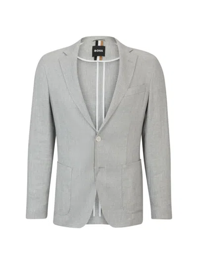 Hugo Boss Men's Slim-fit Jacket In A Micro-patterned Linen Blend In Silver