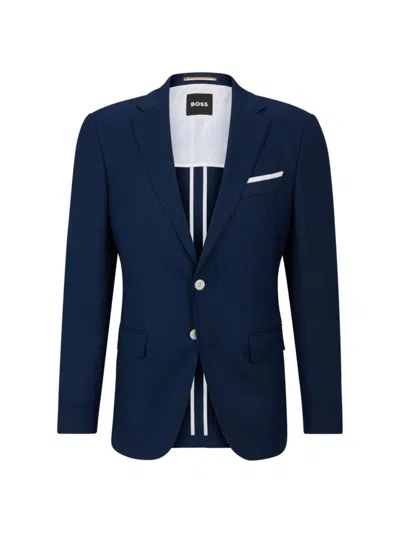 Hugo Boss Slim-fit Jacket In A Hopsack-weave Wool Blend In Dark Blue