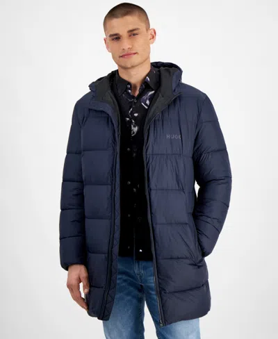 Hugo Boss Men's Slim-fit Lightweight Hooded Water-repellent Big Artic Down Parka In Navy