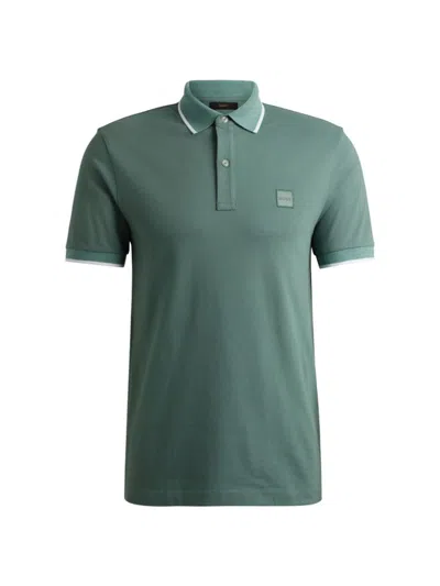 Hugo Boss Slim-fit Polo Shirt In Washed Stretch-cotton Piqu In Light Green