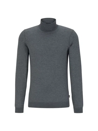 Hugo Boss Men's Slim-fit Roll Neck Sweater In Virgin Wool In Grey