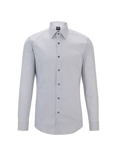 Hugo Boss Men's Slim-fit Shirt In Geometric-printed In White