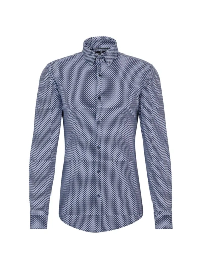 Hugo Boss Men's Slim-fit Shirt In Printed Performance-stretch Fabric In Blue