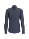 Hugo Boss Slim-fit Shirt In Printed Performance-stretch Fabric In Dark Blue
