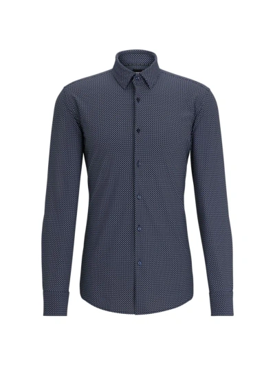 Hugo Boss Slim-fit Shirt In Printed Performance-stretch Fabric In Dark Blue