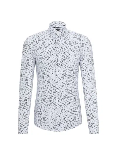 Hugo Boss Slim-fit Shirt In Printed Performance-stretch Fabric In White