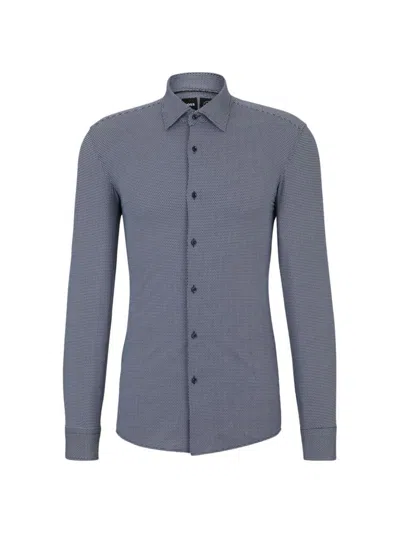 Hugo Boss Men's Slim-fit Shirt In Printed Performance-stretch Material In Dark Blue