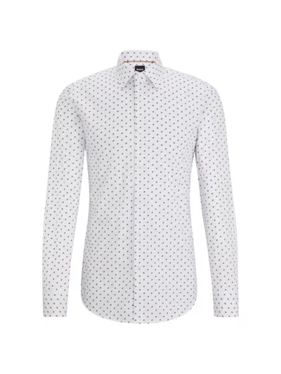 Hugo Boss Men's Slim Fit Shirt In Printed Stretch Cotton In White