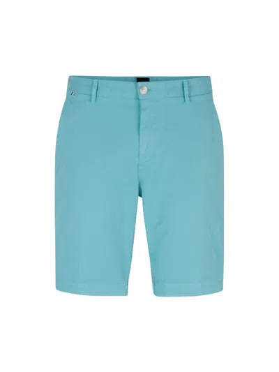 Hugo Boss Slim-fit Shorts In Stretch-cotton Twill In Light Blue