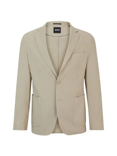 Hugo Boss Slim-fit Single-breasted Jacket In A Linen Blend In Khaki