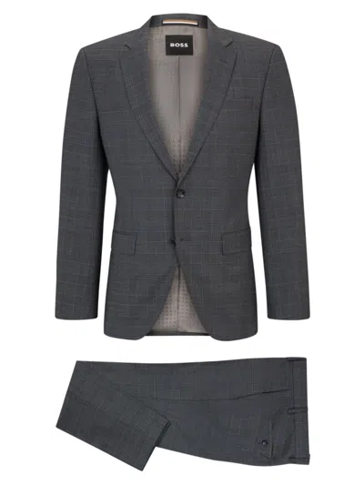 Hugo Boss Slim-fit Suit In Checked Stretch Wool In Silver