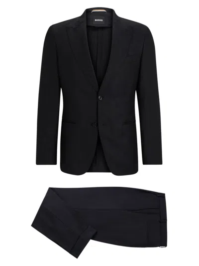 Hugo Boss Slim-fit Suit In Melange Wool And Linen In Black
