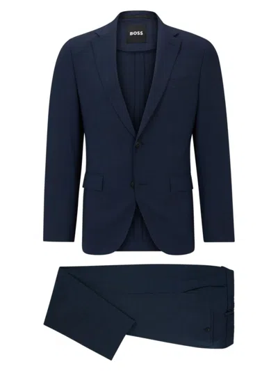 Hugo Boss Slim-fit Suit In Micro-patterned Performance-stretch Cloth In Blue