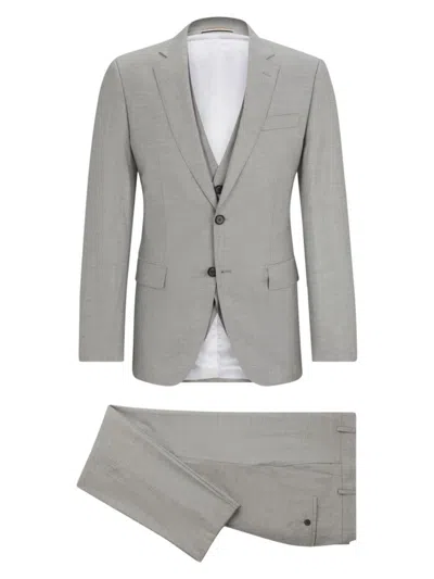 Hugo Boss Slim-fit Suit In A Melange Wool Blend In Silver