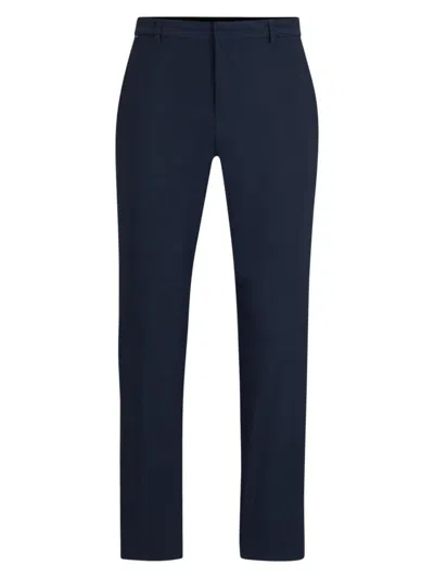 Hugo Boss Slim-fit Trousers In Micro-patterned Performance-stretch Jersey In Dark Blue