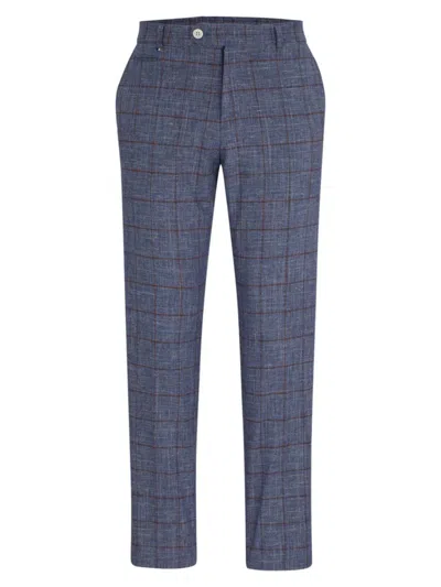Hugo Boss Slim-fit Trousers In Plain-checked Serge In Blue