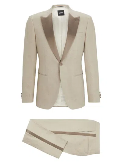 Hugo Boss Men's Slim-fit Tuxedo In Micro-patterned Linen In Beige