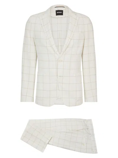 Hugo Boss Slim-fit Two-piece Suit In Checked Material In White