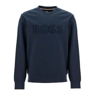 HUGO BOSS MEN'S SOLERI 60 CREWNECK TONAL LOGO SWEATSHIRT, BLUE