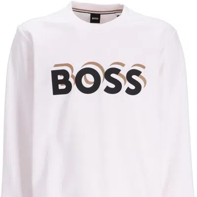 Hugo Boss Men's Soleri Logo Crew Neck Sweatshirt In White