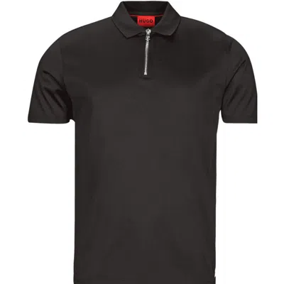 Hugo Boss Men's Solid Black Zipper Collar Short Sleeve Polo Shirt In Brown