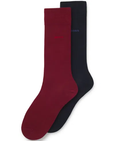 Hugo Boss Men's Solid Crew Length Socks, 2-pack In Brown