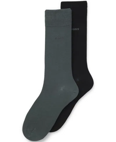 Hugo Boss Men's Solid Crew Length Socks, 2-pack In Multi