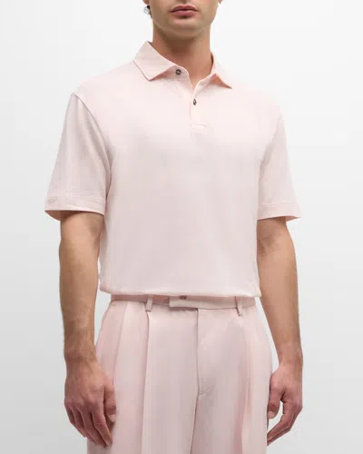 Hugo Boss Men's Solid Linen Cotton Short-sleeve Polo Shirt In Pink