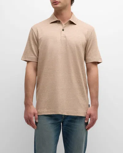 Hugo Boss Men's Solid Linen Cotton Short-sleeve Polo Shirt In Med Bge