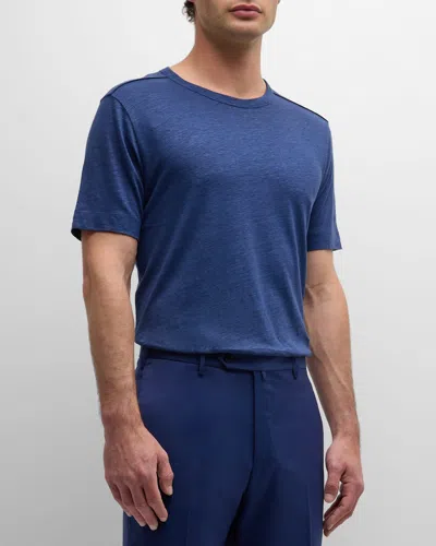Hugo Boss Men's Solid Linen Silk Short-sleeve T-shirt In Open Bu