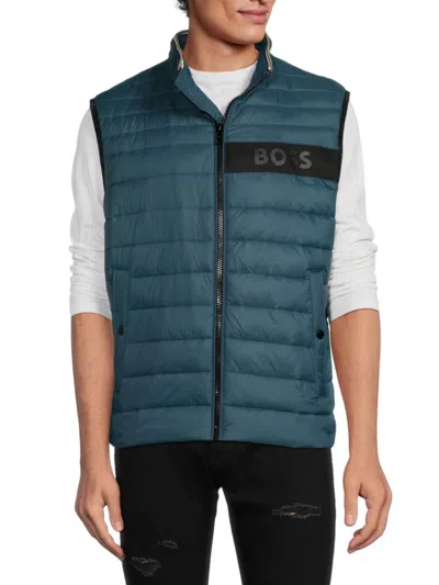 Hugo Boss Men's Solid Logo Puffer Vest In Turquoise