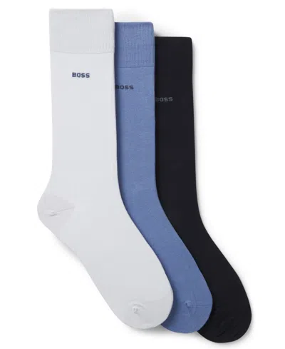 Hugo Boss Men's Solid Regular Length Socks, 3-pack In Multi