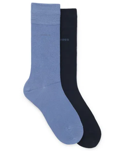 Hugo Boss Men's Solid Socks, 2-pack In Blue
