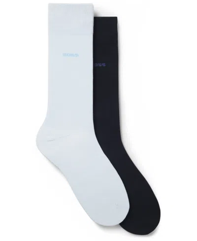 Hugo Boss Men's Solid Socks, 2-pack In Blue