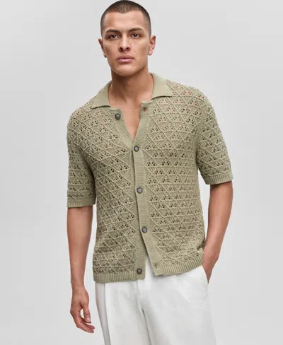Hugo Boss Men's Sommp Short Sleeve Knitted Textured Button-front Shirt In Green