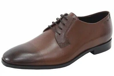 Pre-owned Hugo Boss Men's Square_derb_lsps Medium Brown Leather Oxfords Shoes