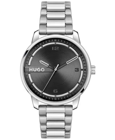 Hugo Boss Men's Stamp Quartz Basic Stainless Steel Watch 42mm In Silver-tone