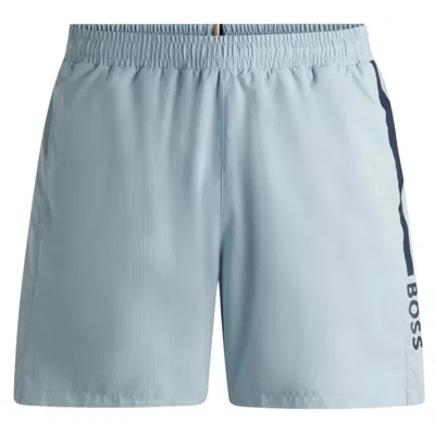 Hugo Boss Men's Standard Length Octopus Swim Trunks, Light Pastel Blue