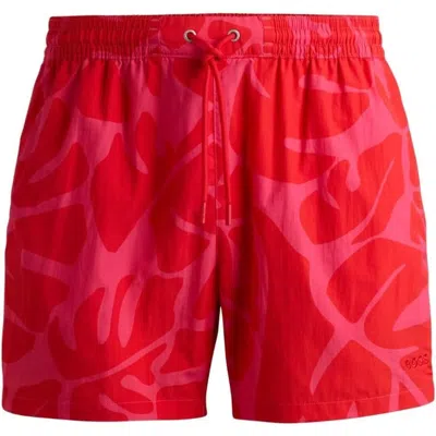 Hugo Boss Leaf-print Swim Shorts In Multi