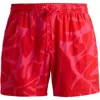 Hugo Boss Leaf-print Swim Shorts In Red