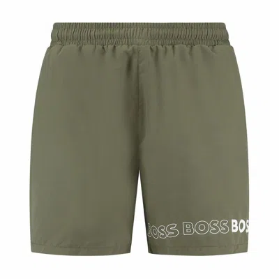 Hugo Boss Boss Men's Standard Vertical Logo Swim Trunk, Kale Green