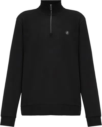 HUGO BOSS MEN'S STIMMANN 01 METAL LOGO HALF ZIP SWEATSHIRT, BLACK