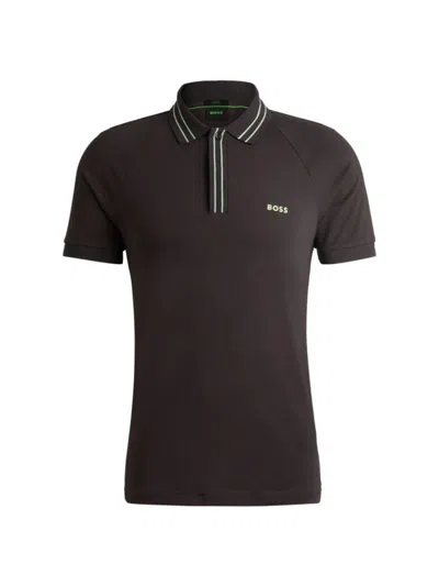 Hugo Boss Men's Stretch-cotton Polo Shirt With Stripes And Logo In Brown Grey