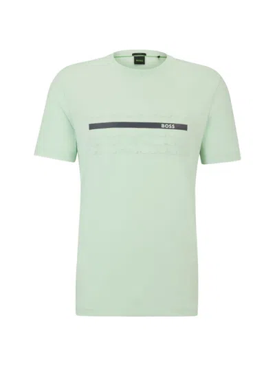 Hugo Boss Stretch-cotton Regular-fit T-shirt With Embossed Artwork In Green